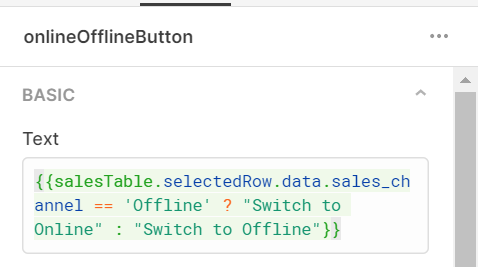 a ternary which alters the button text