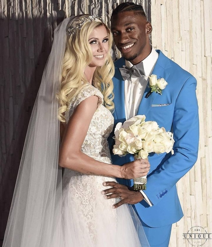 A wedding photograph of Grete Šadeiko and Robert Griffin III