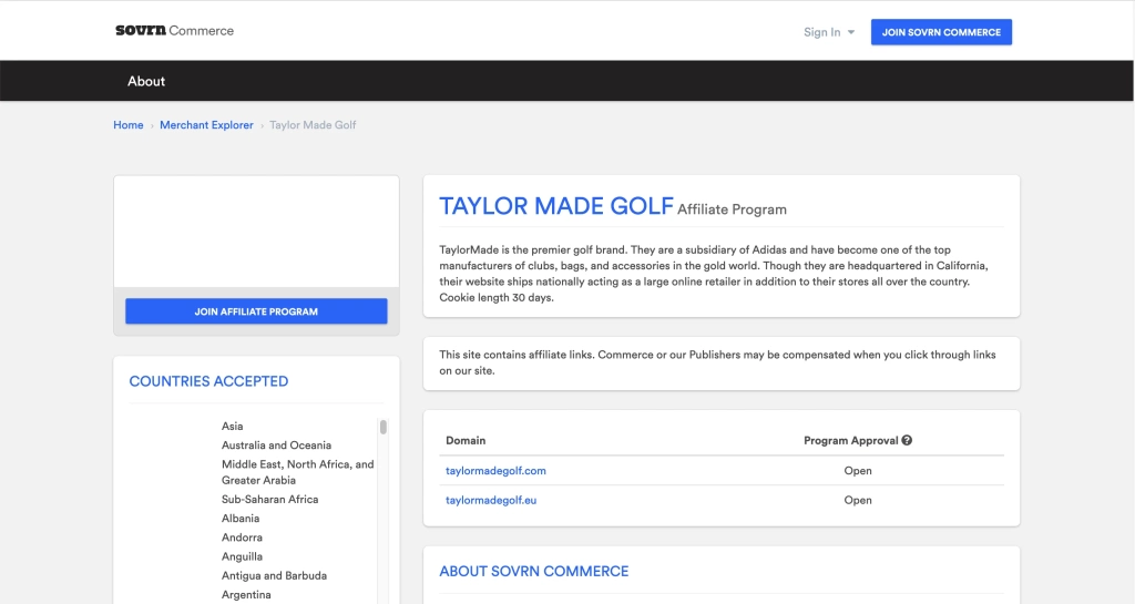 taylormade golf affiliate program home page