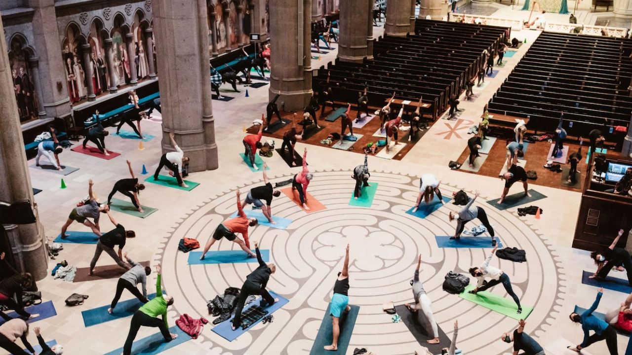 Attendees at Yoga on the Labyrinth