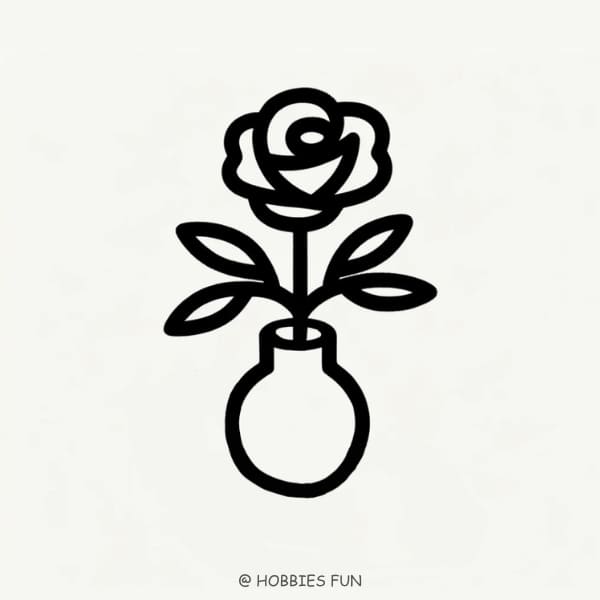 easy rose drawing, Rose in Vase