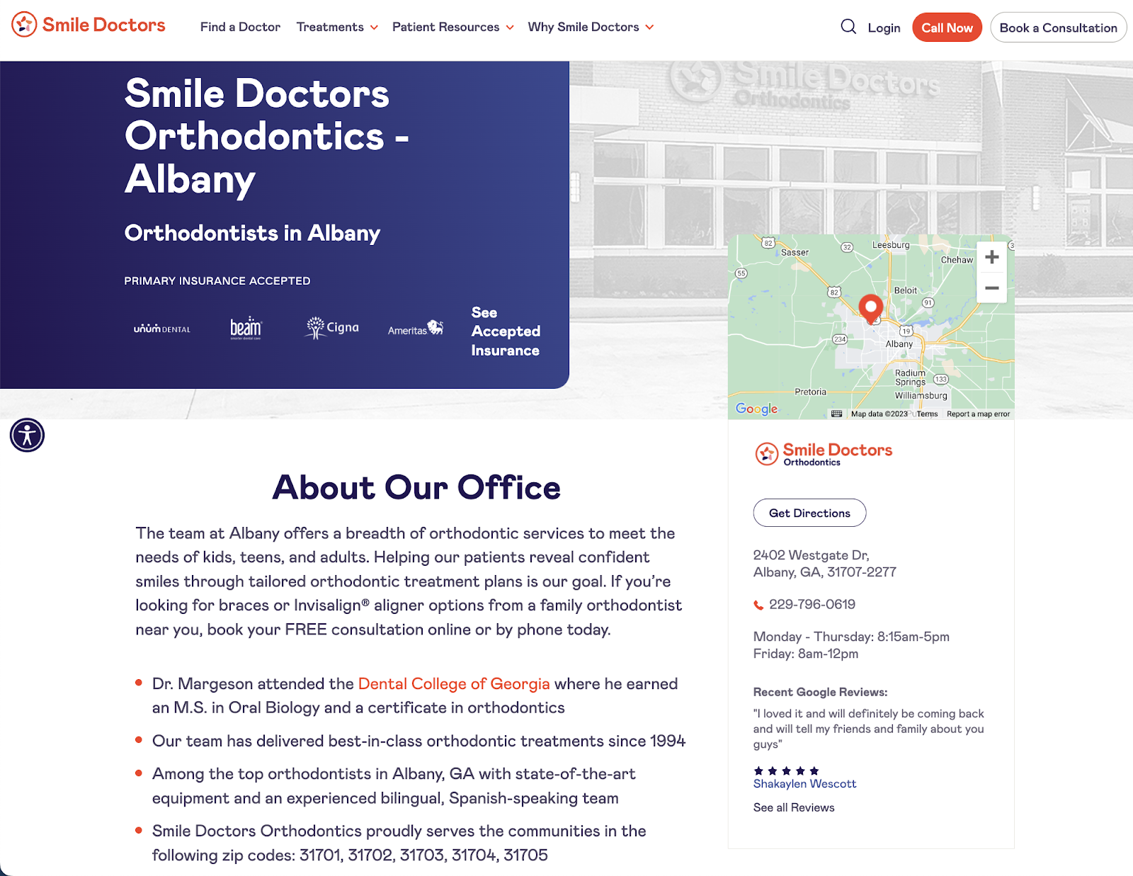 Smile Doctors location landing page