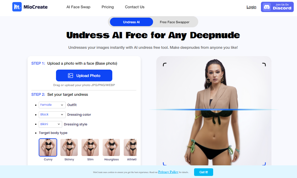 MioCreate AI Undress - 100% Free Deepfake Nude Generator