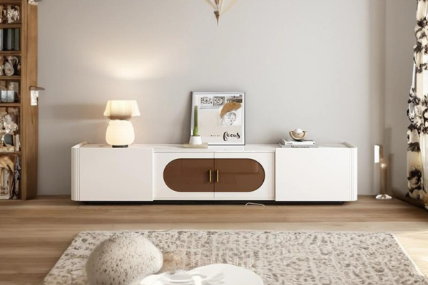 White and brown TV cabinet