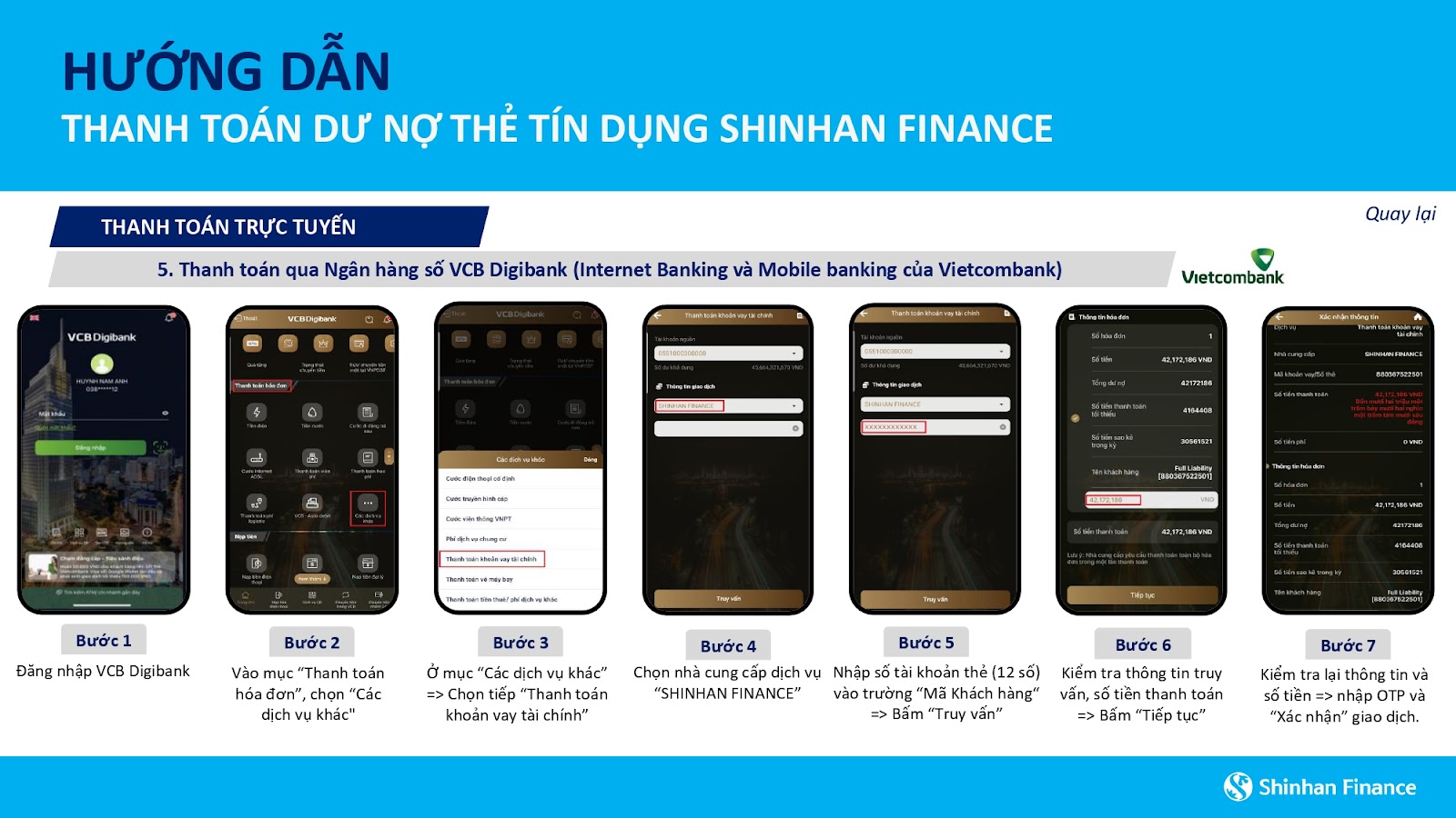 Cách thanh toán thẻ tín dụng Shinhan