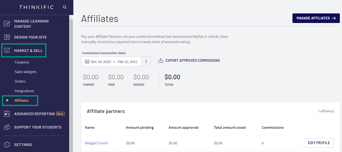 Affiliate Marketing Capabilities for Thinkific