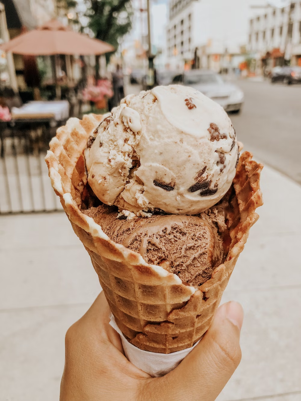 Caramel Flavor Ice Cream in Waffle