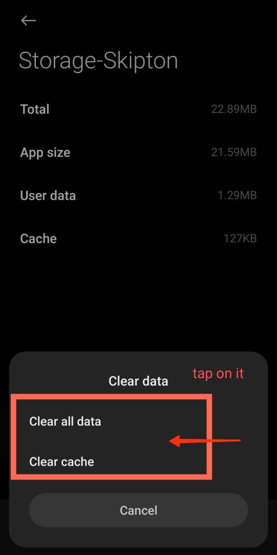 Clear the temporary app cache and cookies data on Android