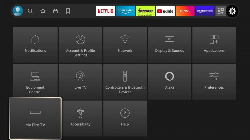Firestick Settings, My Fire TV option highlighted.