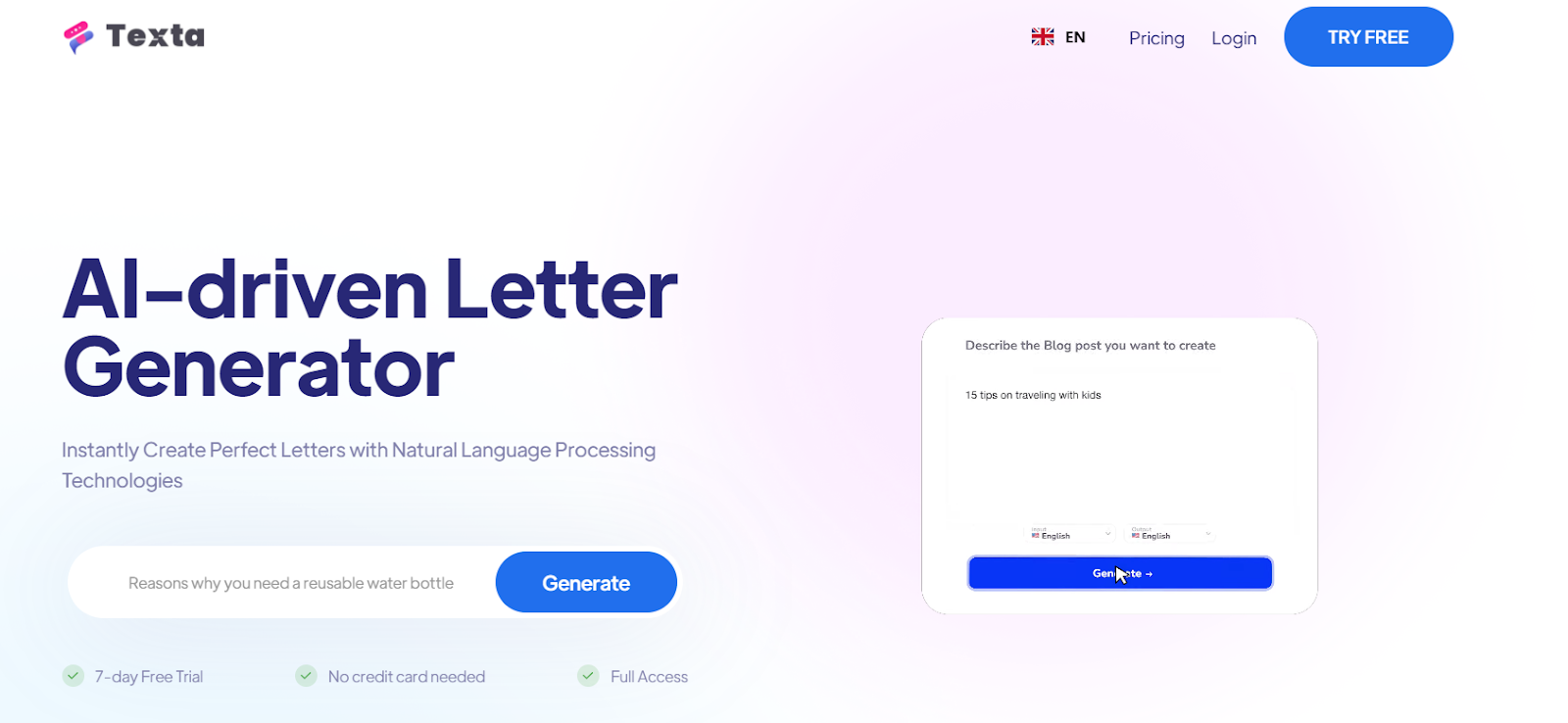 Texta AI Letter Generator