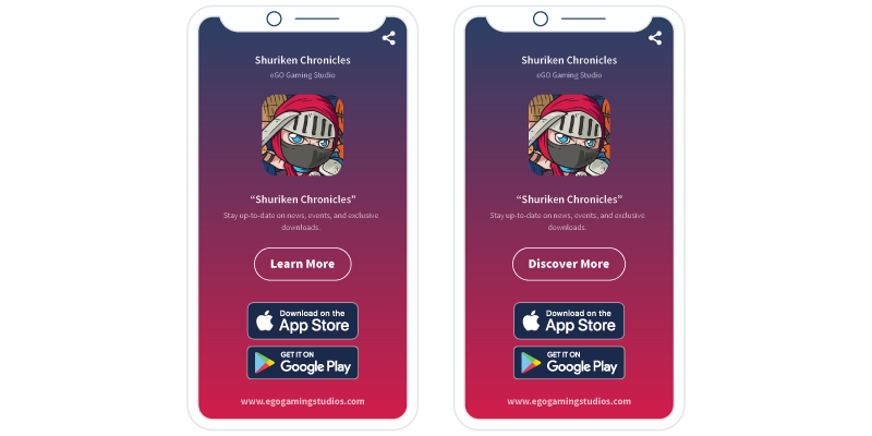 An example of A/B testing an app store landing page