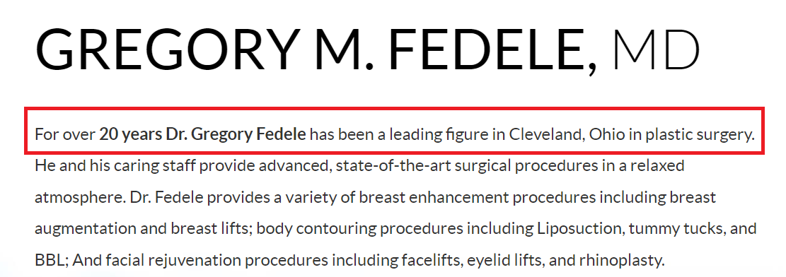 Dr. Gregory Fedele web content highlighting his services
