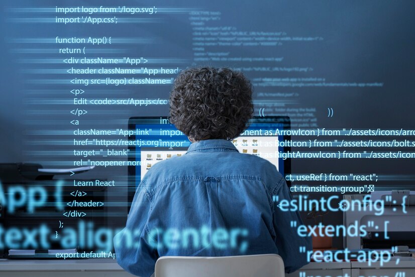 Pessoa de costas programando códigos