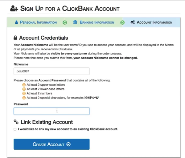 ClickBank network signup stage 4