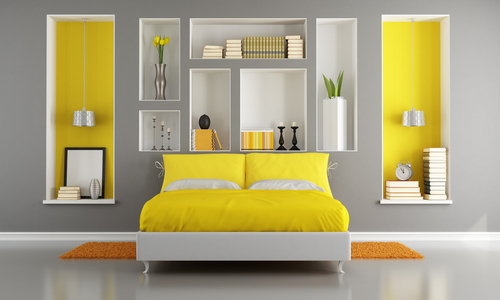 Bedroom Wall Colour Combination #13: Grey and Pastel Yellow