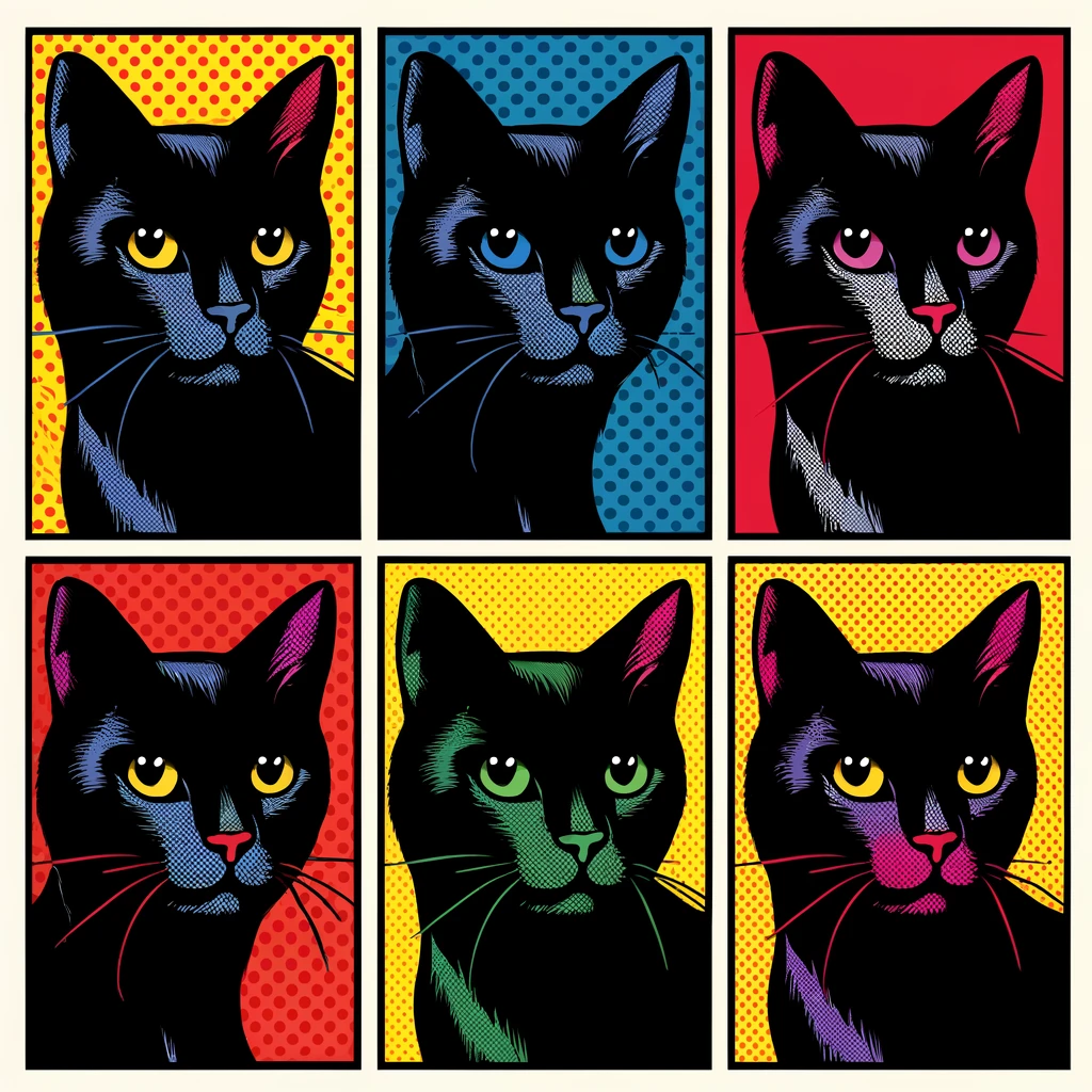 A pop-art image of a black cat