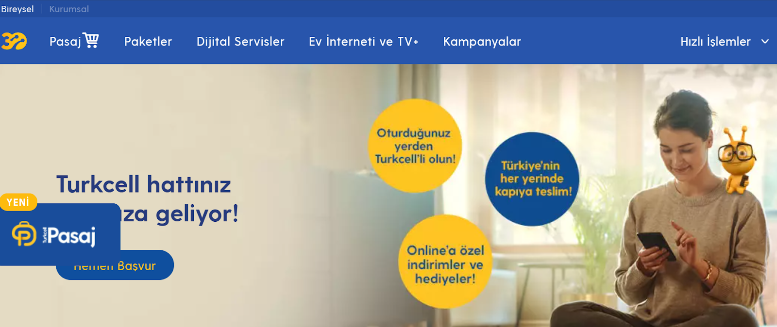 Turkcell website snapshot highlighting the services it offers.