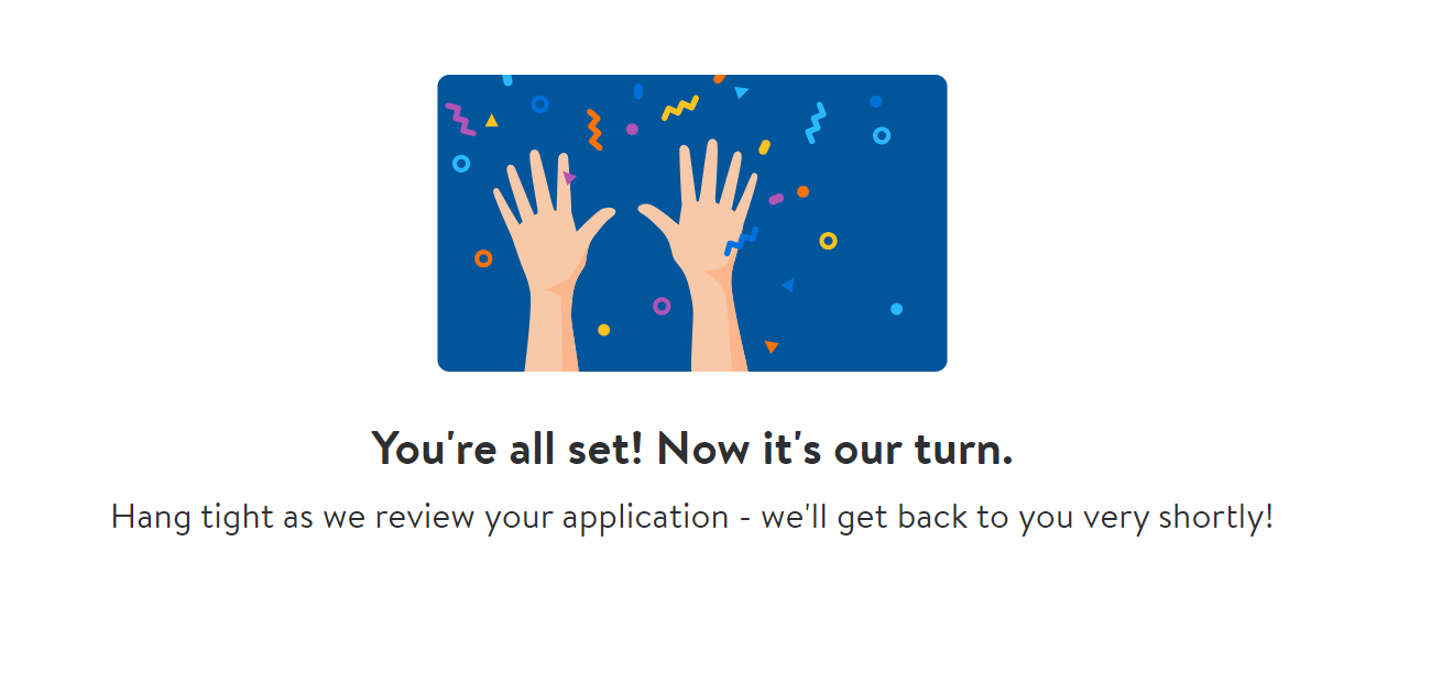 Walmart - Application submission acknoledgement page