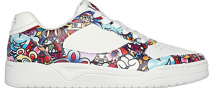 A white and colorful shoe

Description automatically generated