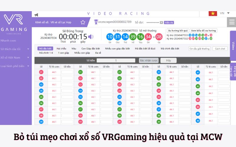 Bỏ túi mẹo chơi xổ số VRGaming hiệu quả tại MCW