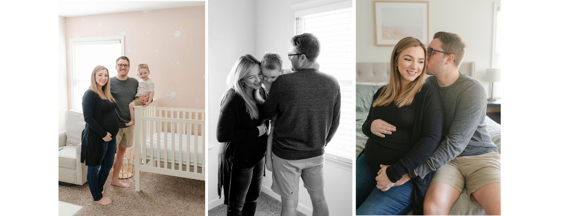 family of 3 posing for In home maternity portraits in richmond