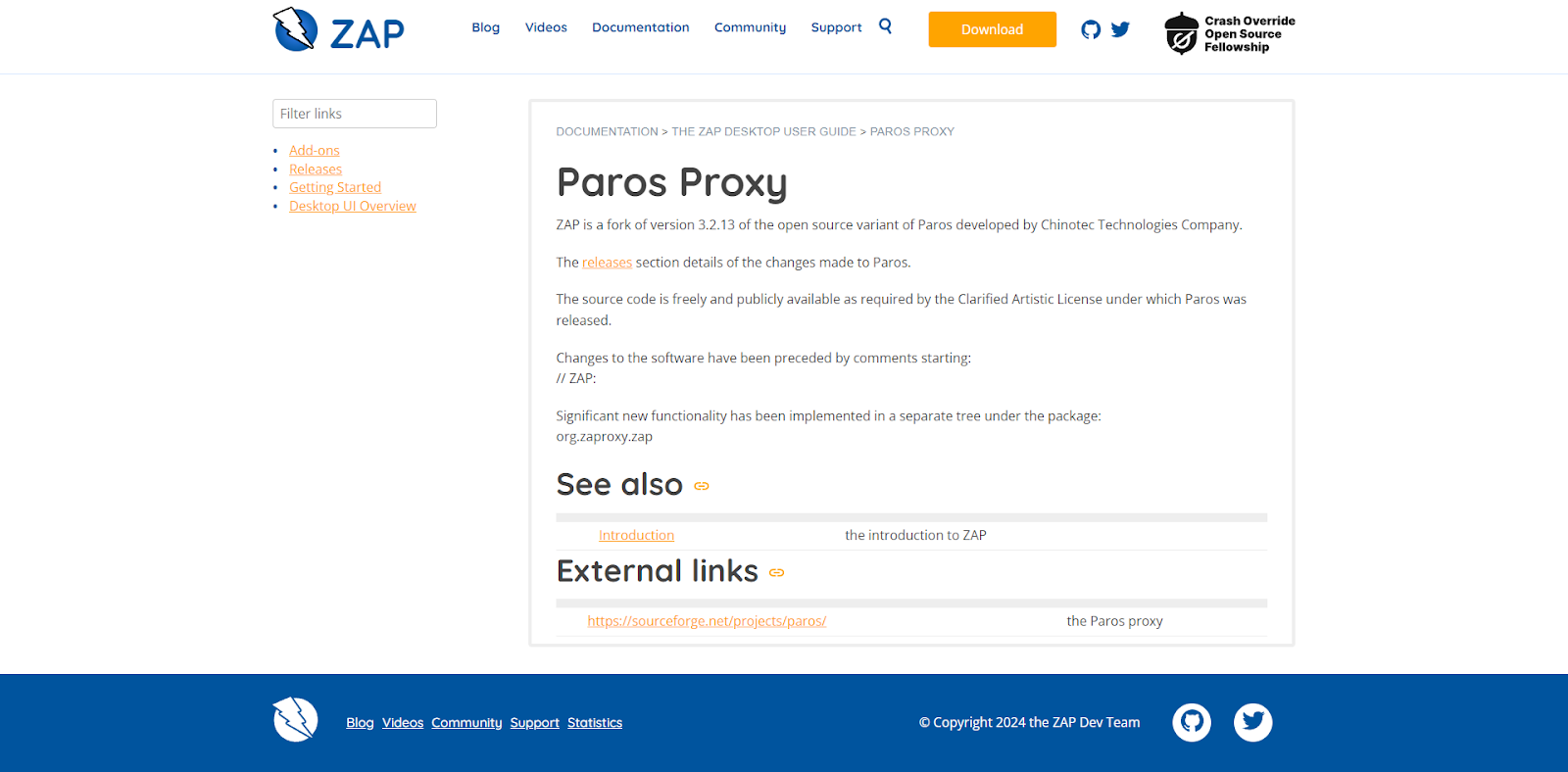 A screenshot of Paros Proxy's website