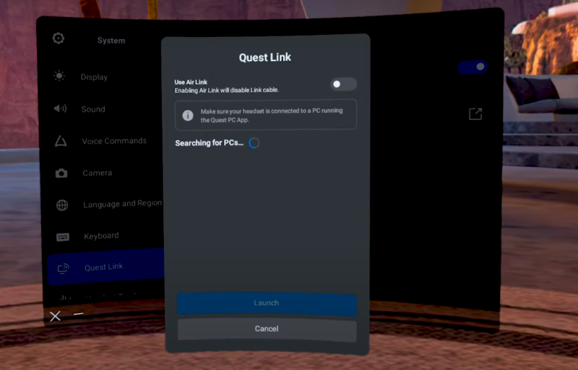 Turning off the Air Link feature on Oculus