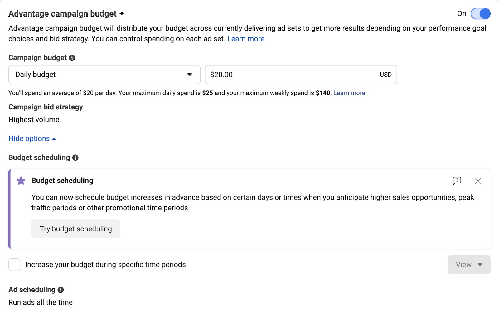 advantage campaign budget section in meta ads manager