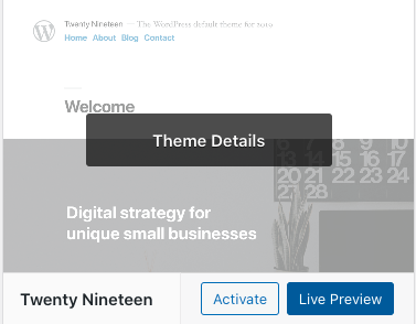 how to change wordpress theme, click on live preview