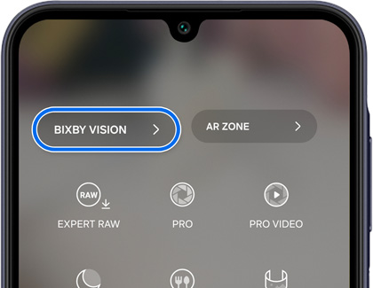 Bixby Vision displayed in the top left corner of the Camera app
