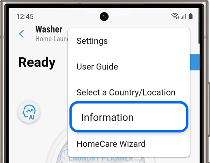 A Galaxy phone with the SmartThings app open and highlighting the Information tab.