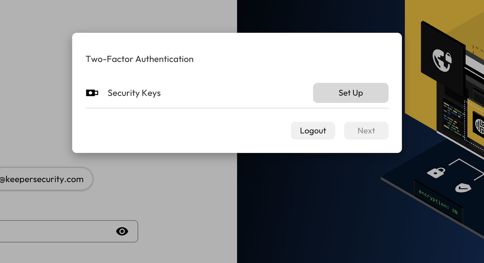 Keeper Vault 显示安全密钥设置的图片。
