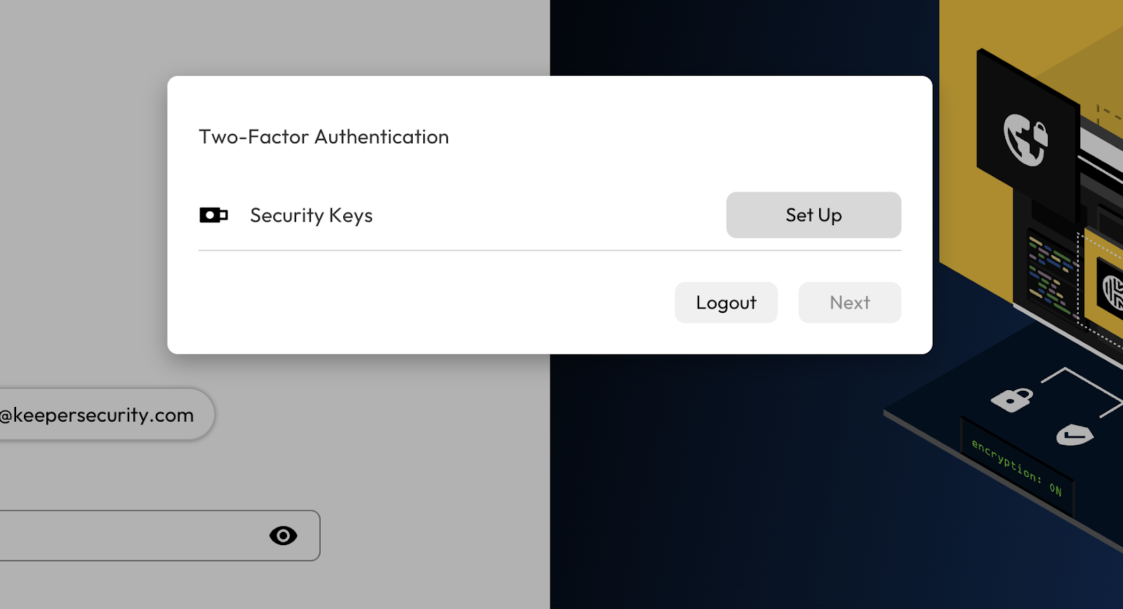 Image of Keeper Vault displaying the security key set up.