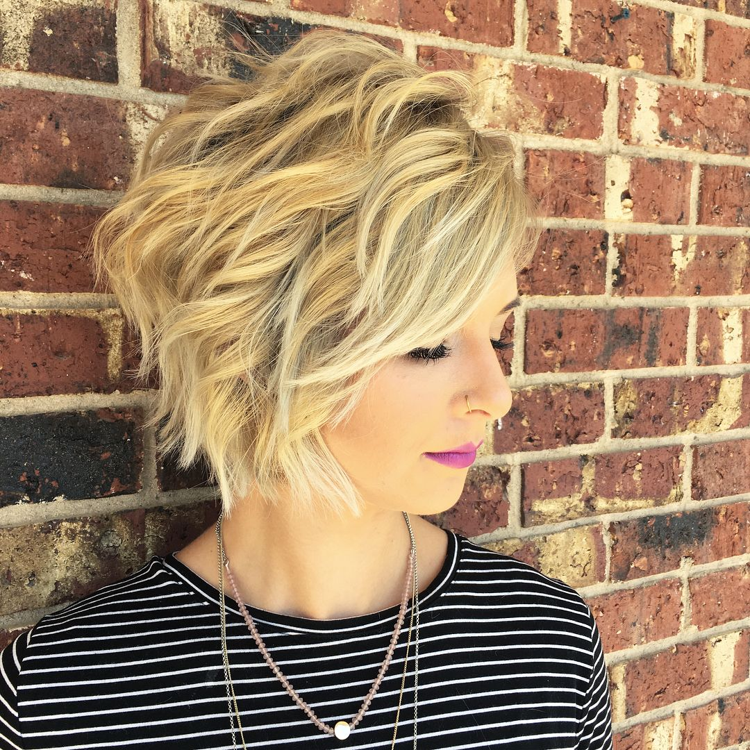 Choppy Blonde Bob with Messy Waves