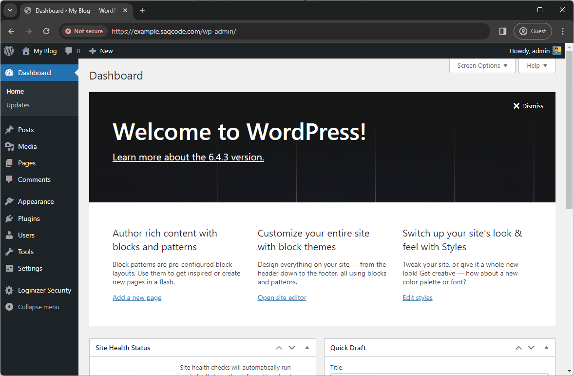 wordpress dashboard