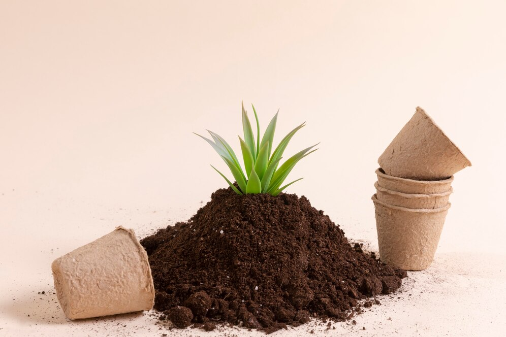 A pile of dirt with a plant growing out of it

Description automatically generated