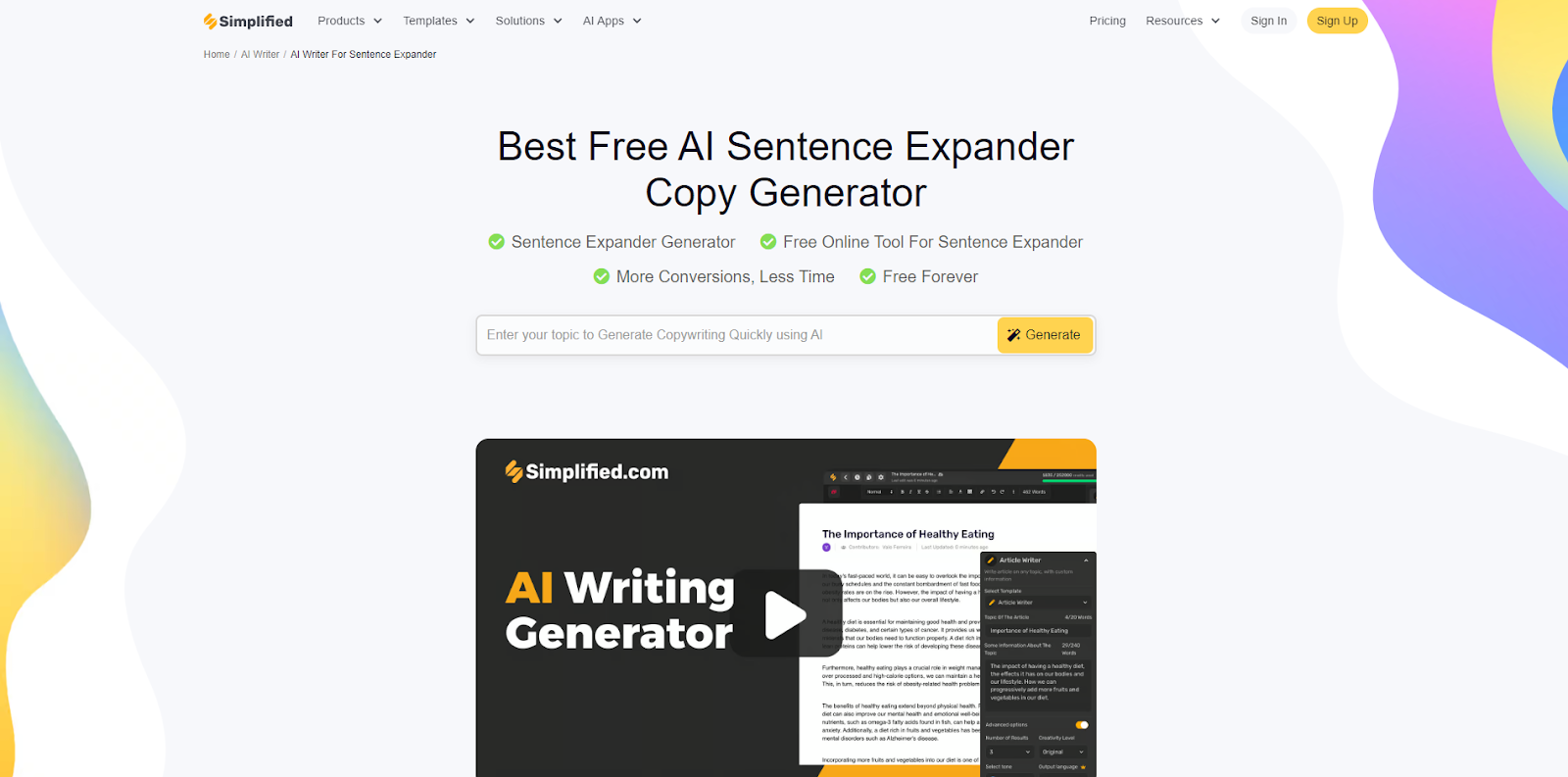 Simplified Sentence Expander Generator