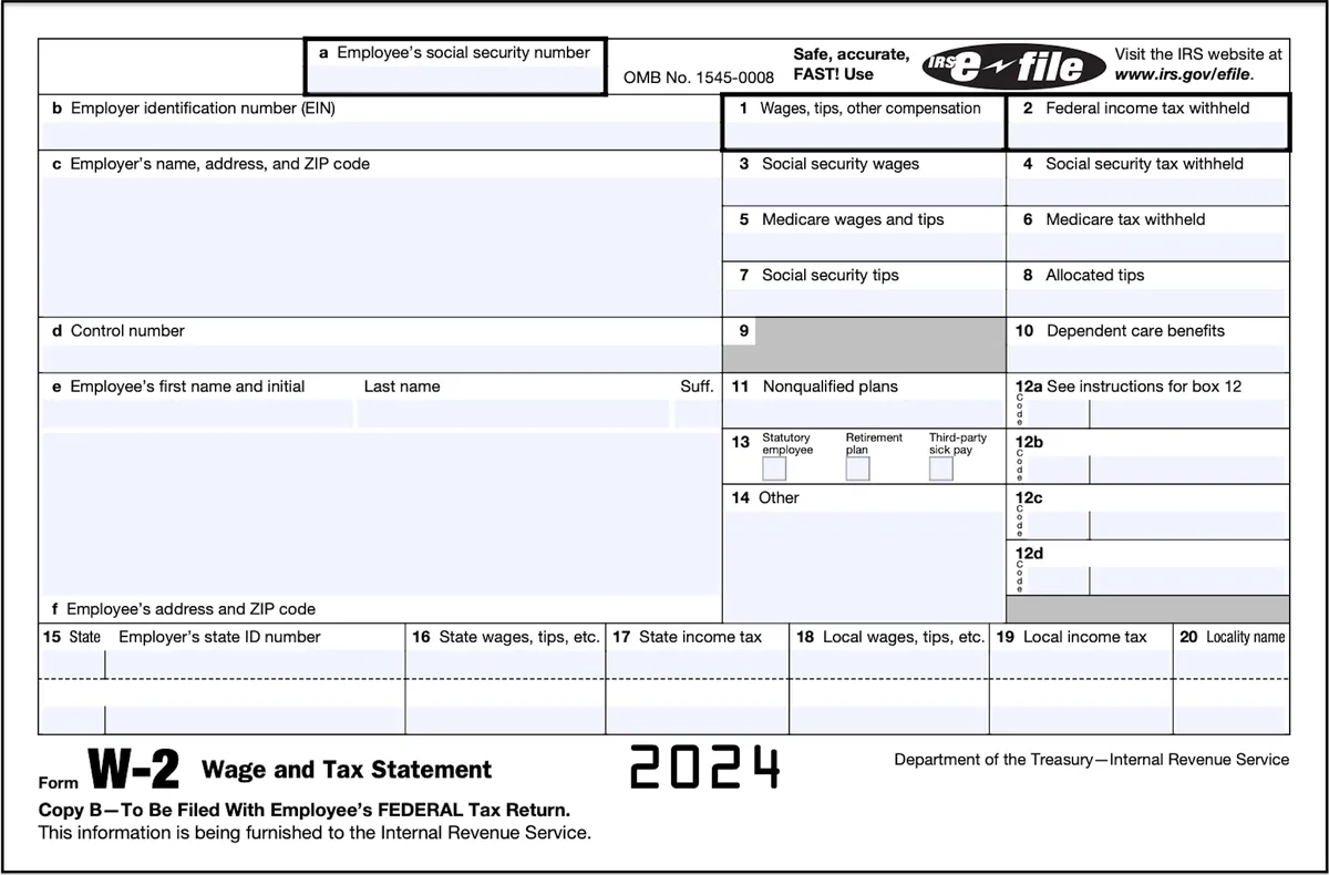 A W-2 tax form shows important information about the income you've earned from your employer, amount of taxes withheld from your paycheck, benefits provided and other information for the year.