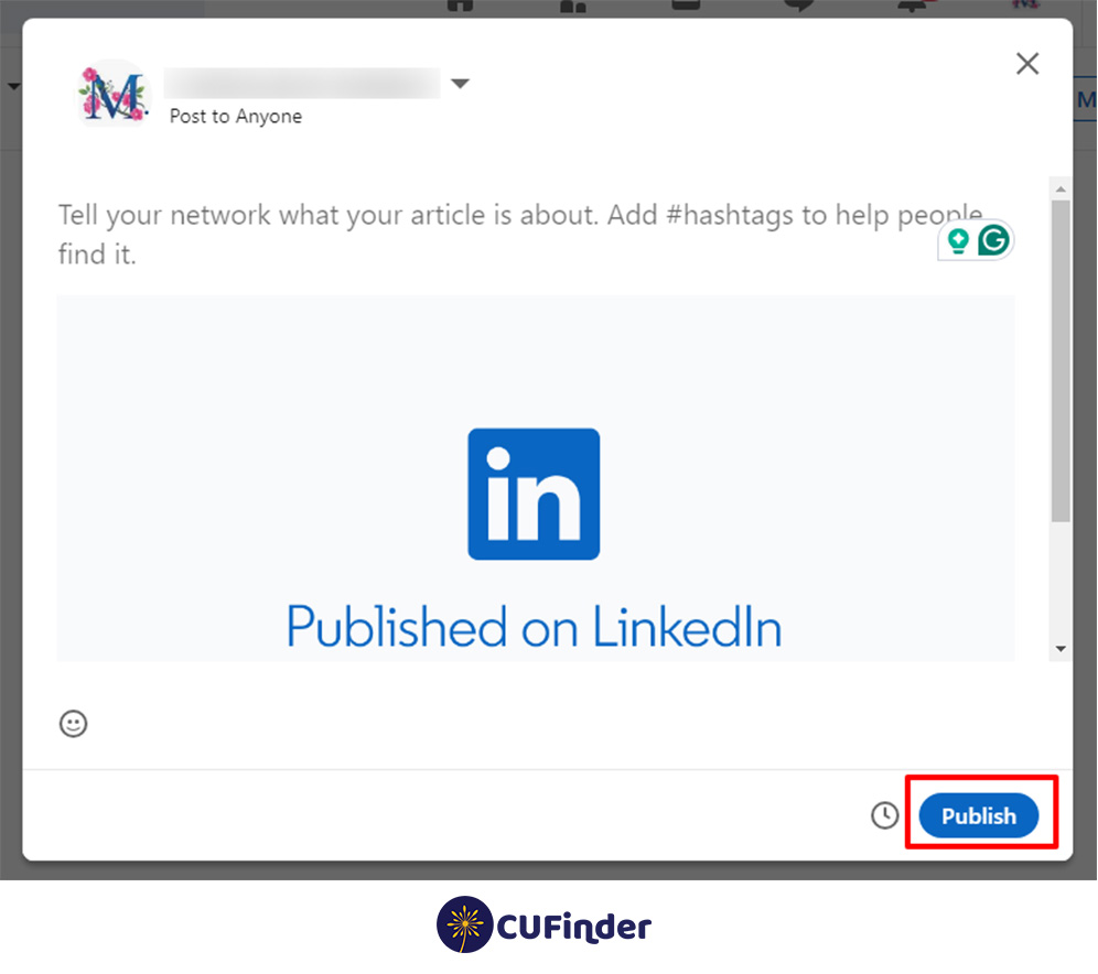 click on the "Publish" button to share your article with your LinkedIn network