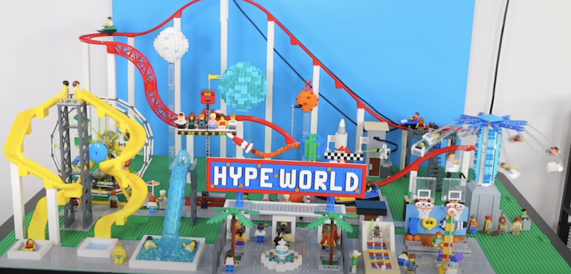 A rollercoaster built out of LEGOs. 