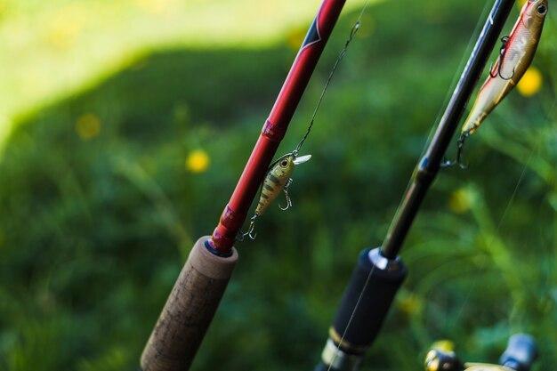 Close-up of fishing hook on fishing rod