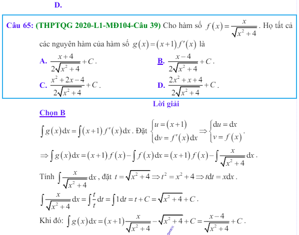 Công thức Nguyên hàm và bài tập từ đề thi có giải chi tiết