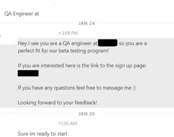 how to reach out to a beta tester on LinkedIn