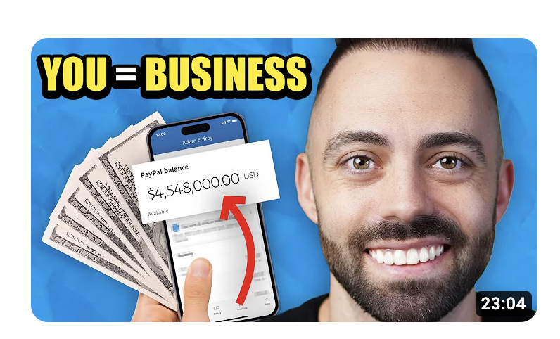 A youtube thumbnail of adam enfroy teaching for a video people how to make money online