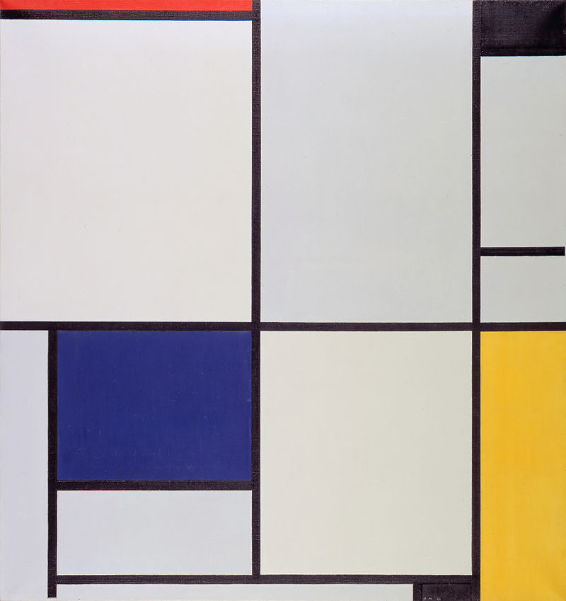 White background with black lines across with blue and yellow squares on the right side