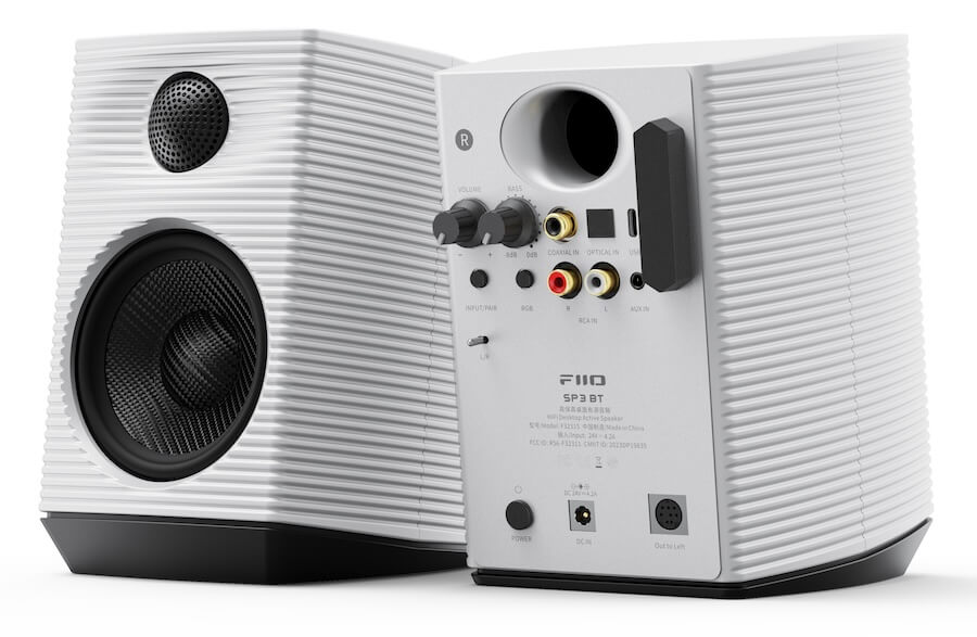 FiiO SP3 BT active desktop speakers in white color.