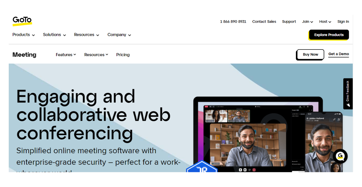 Homepage of GoTo Meeting mobile video conferencing app