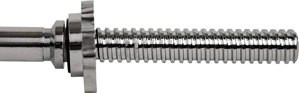 closeup of standard threaded curl bar and spinlock collars