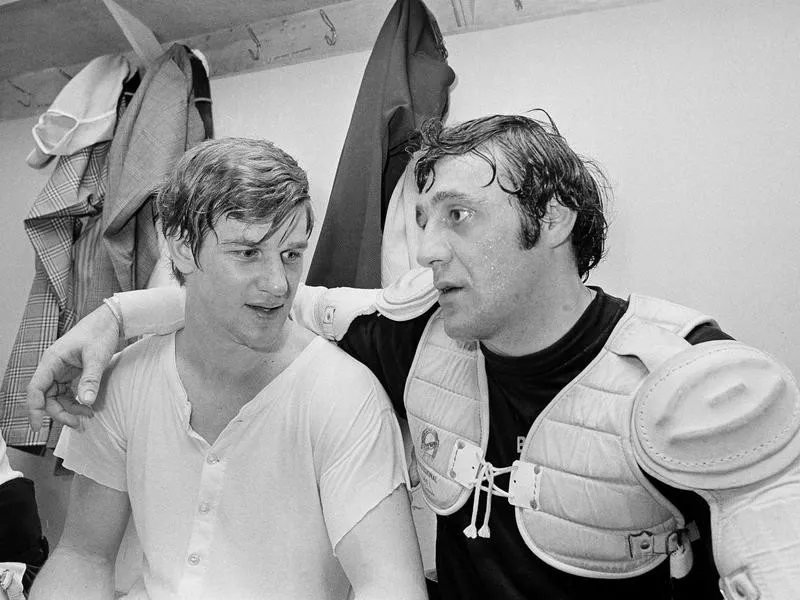 Bobby Orr, left, with Phil Esposito in 1971 (Image: Sal Veder/AP Photo)