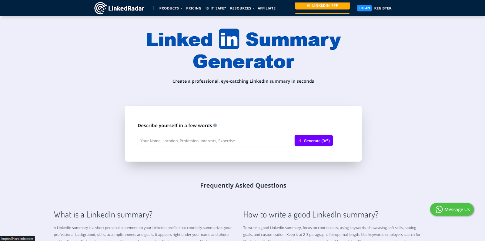 LinkedRadar LinkedIn Summary Generator